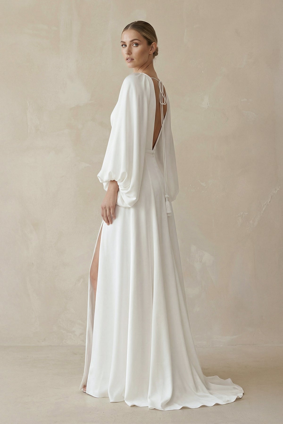 A-Line Satin Wedding Dress with Slit in White