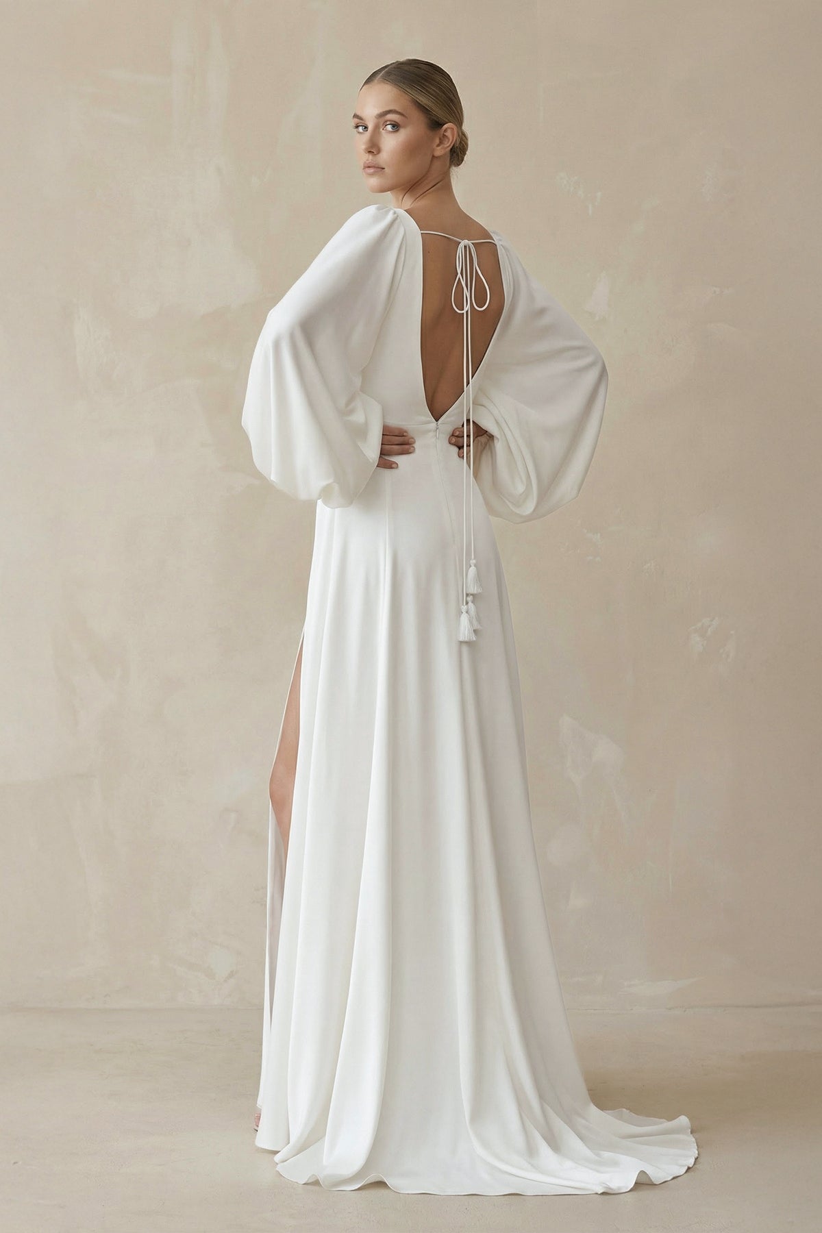 A-Line Satin Wedding Dress with Slit in White