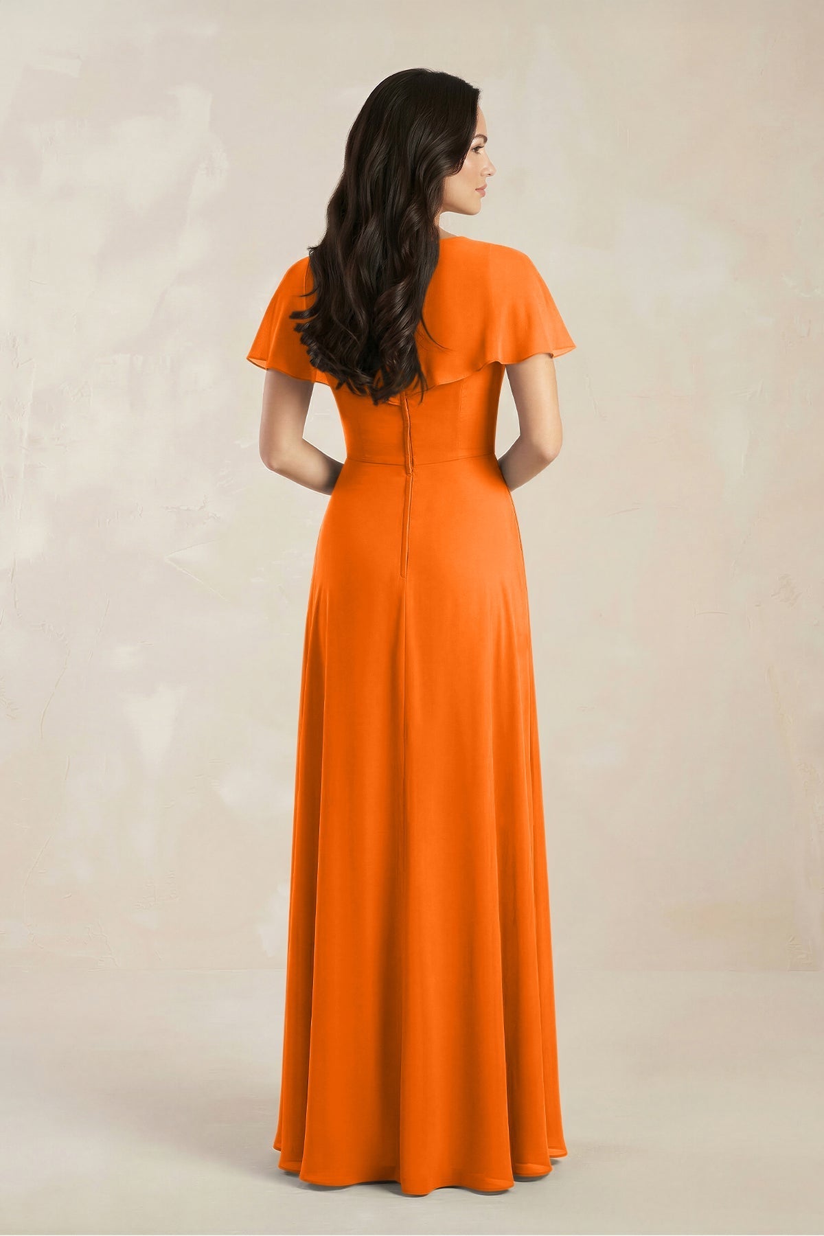 A-Line Short Sleeve Chiffon V-Neck Bridesmaid Dress in Cinnamon
