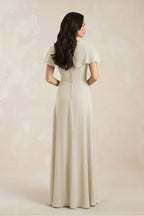 A-Line Short Sleeve Chiffon V-Neck Bridesmaid Dress in Dove Gray