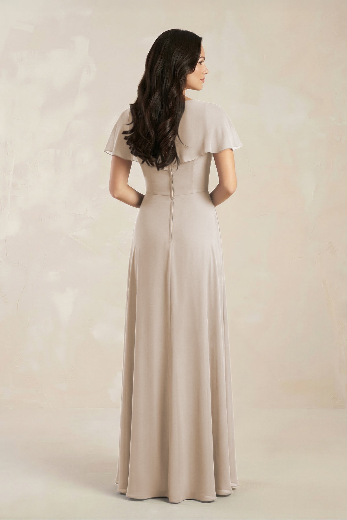 A-Line Short Sleeve Chiffon V-Neck Bridesmaid Dress in Frost