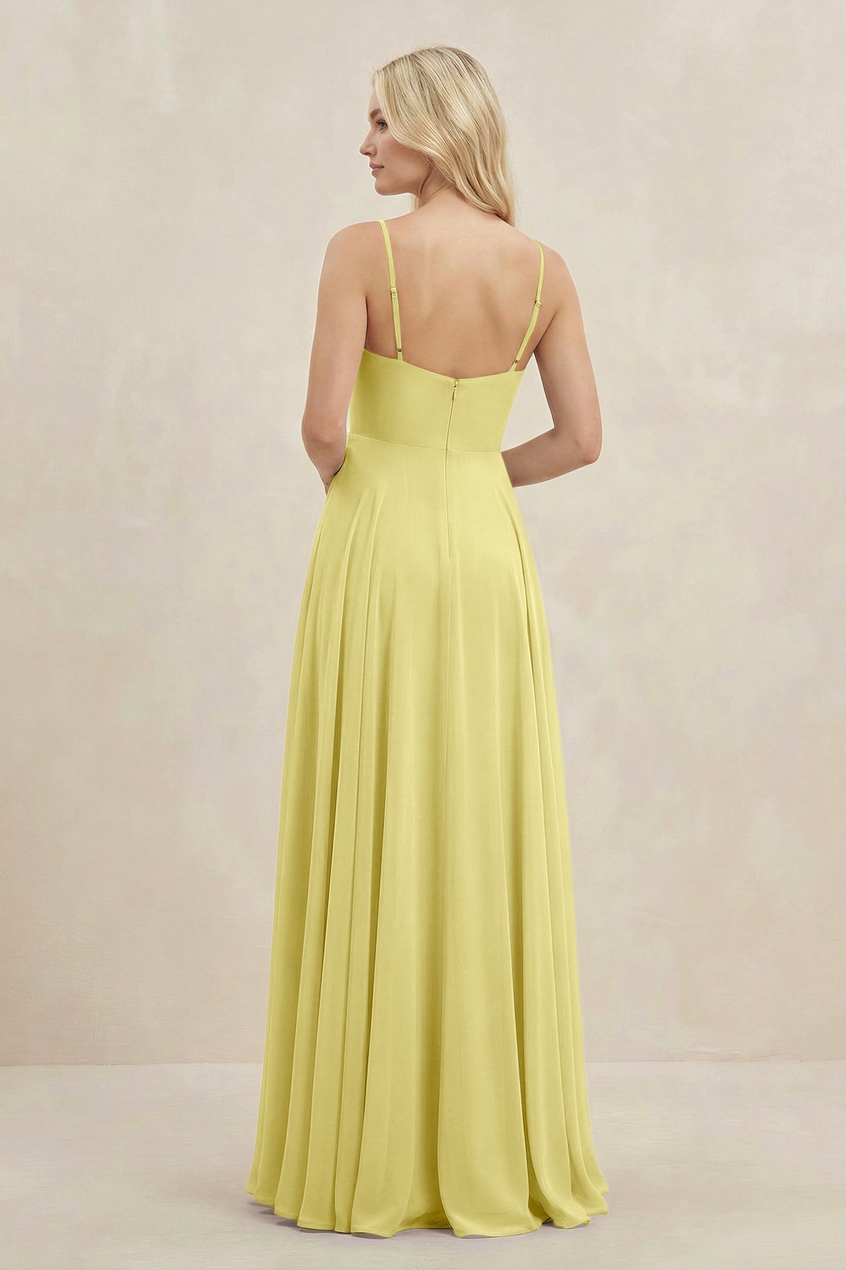A-Line Spaghetti Strap Chiffon Bridesmaid Dress in Buttercup