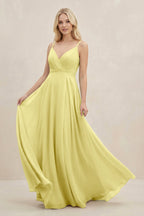 A-Line Spaghetti Strap Chiffon Bridesmaid Dress in Buttercup