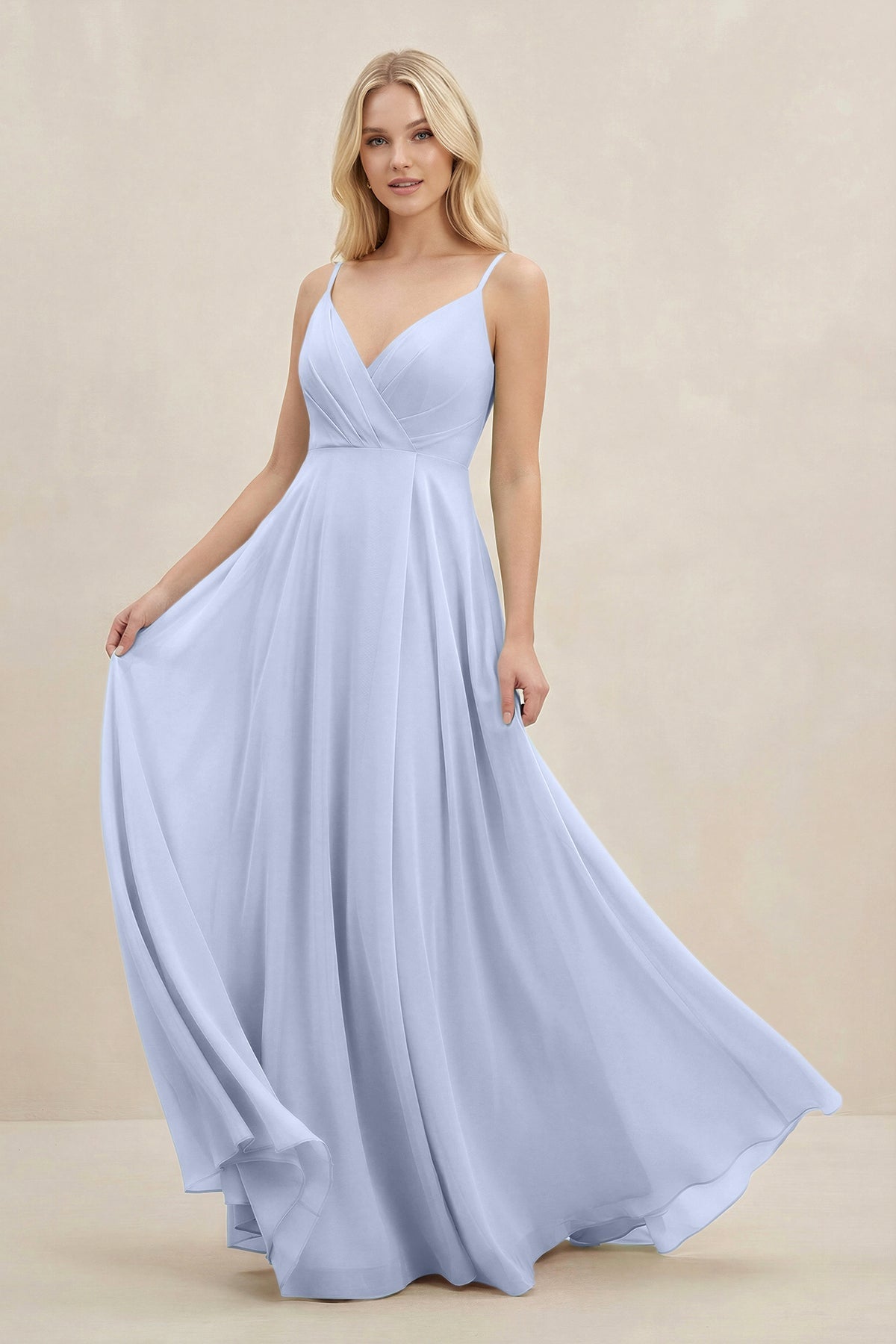 A-Line Spaghetti Strap Chiffon Bridesmaid Dress in Ice