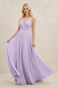 A-Line Spaghetti Strap Chiffon Bridesmaid Dress in Lavender