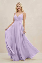 A-Line Spaghetti Strap Chiffon Bridesmaid Dress in Lavender