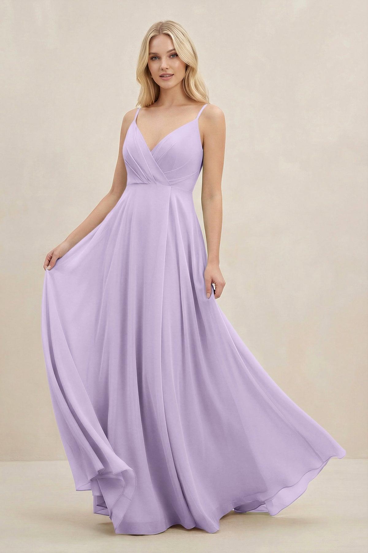 A-Line Spaghetti Strap Chiffon Bridesmaid Dress in Lavender
