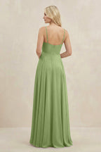 A-Line Spaghetti Strap Chiffon Bridesmaid Dress in Matcha