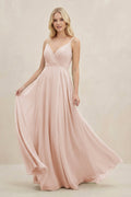 A-Line Spaghetti Strap Chiffon Bridesmaid Dress in Pale Blush