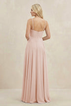 A-Line Spaghetti Strap Chiffon Bridesmaid Dress in Pale Blush