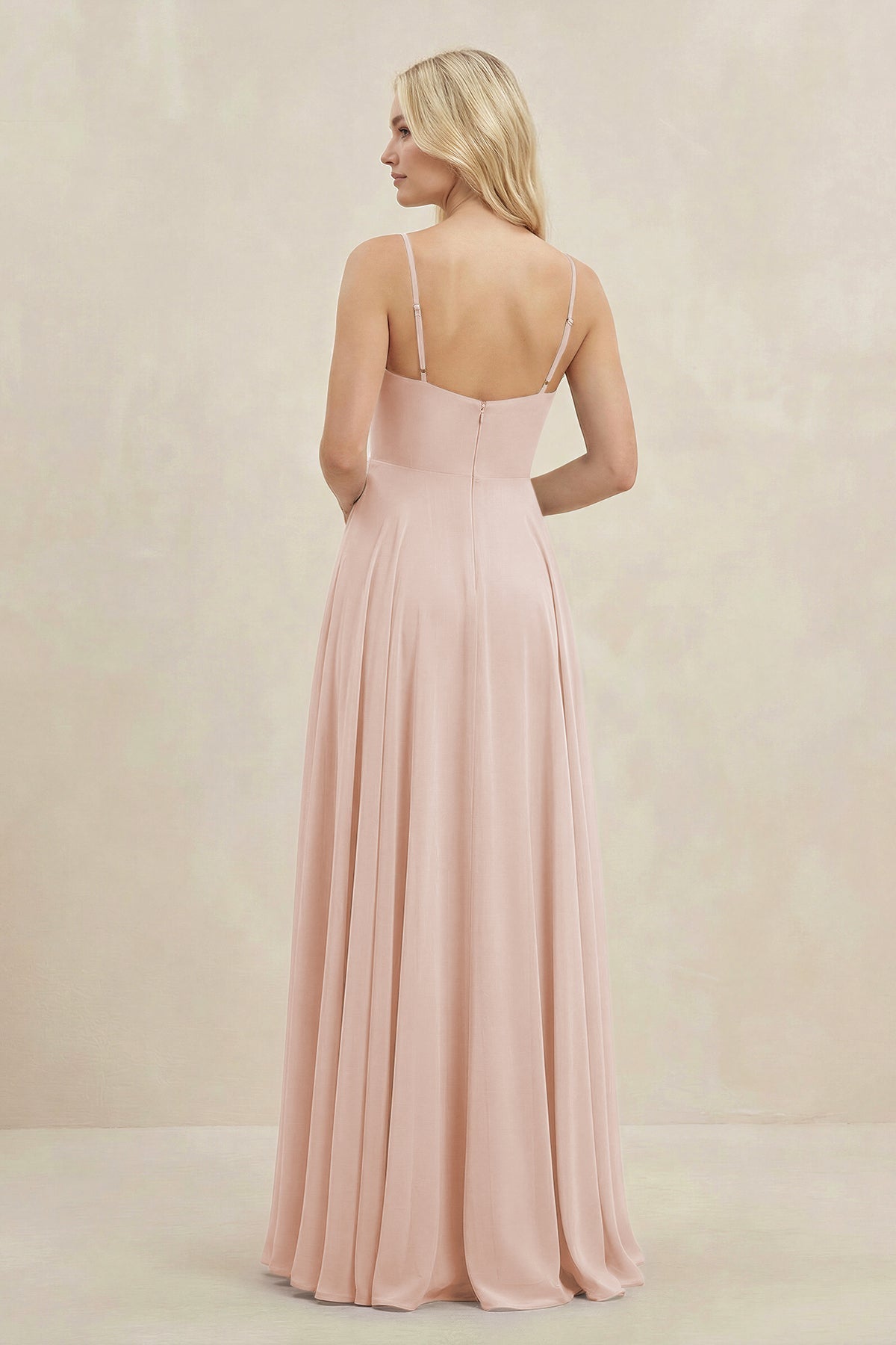 A-Line Spaghetti Strap Chiffon Bridesmaid Dress in Pale Blush