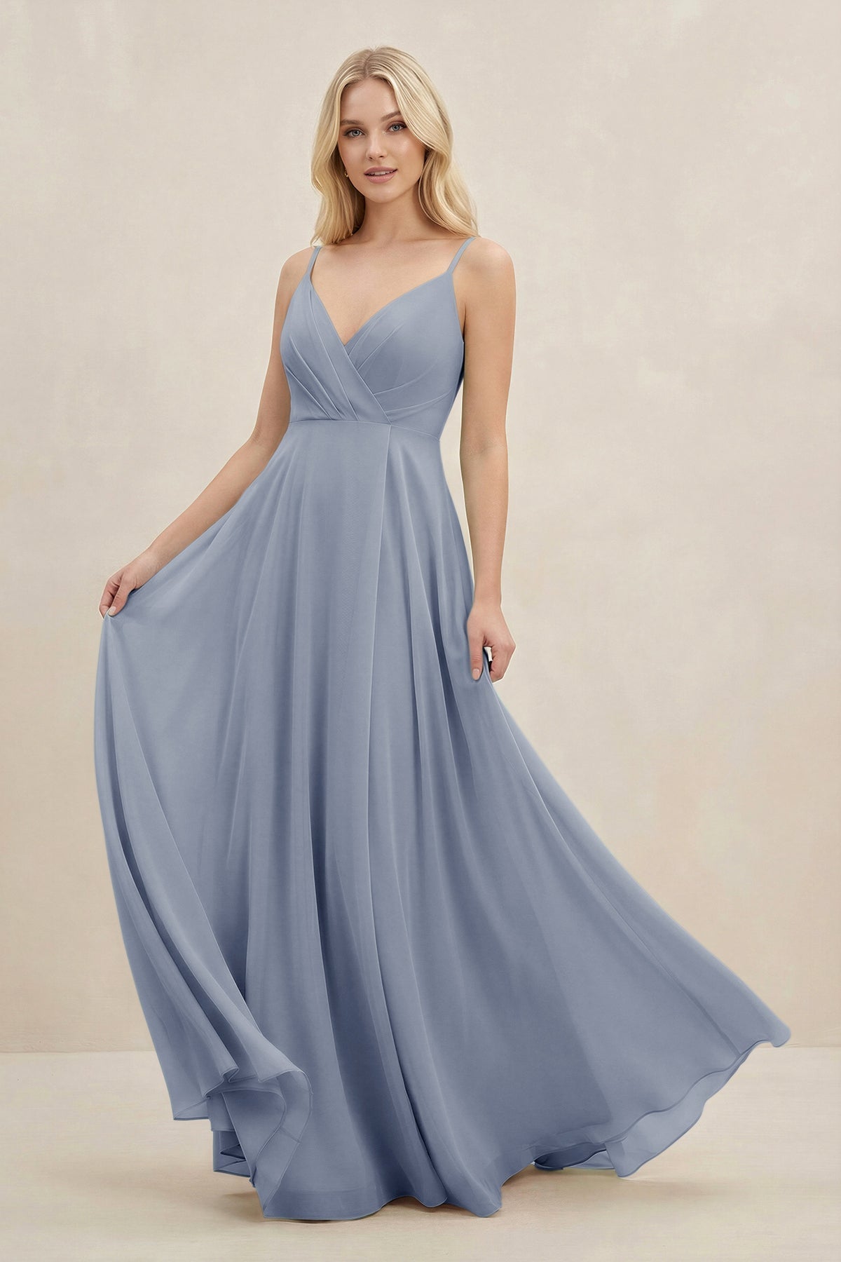 A-Line Spaghetti Strap Chiffon Bridesmaid Dress in Twilight