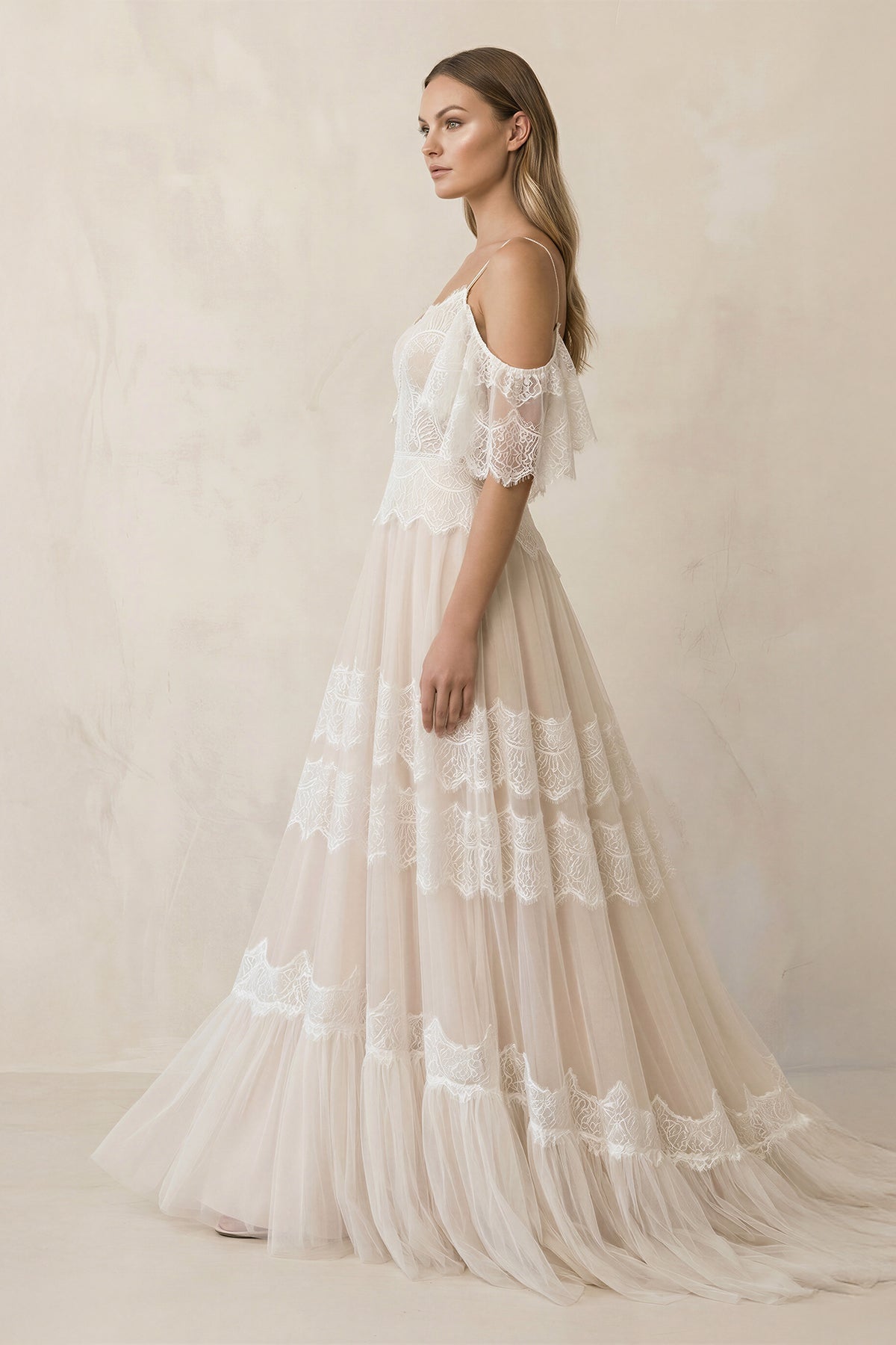 A Line Spaghetti Straps Lace Wedding Dress