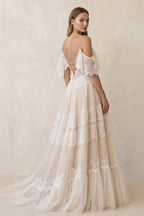 A Line Spaghetti Straps Lace Wedding Dress