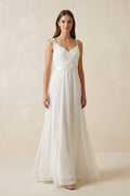 A-Line Spaghetti-Straps Chiffon Wedding Dress With Appliques in White
