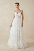 A Line Spaghetti Straps Lace Wedding Dress in White