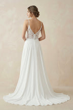 A-line Spaghetti Straps Lace Wedding Dress in White