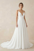 A-line Spaghetti Straps Lace Wedding Dress in White
