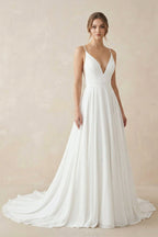 A-line Spaghetti Straps Lace Wedding Dress in White