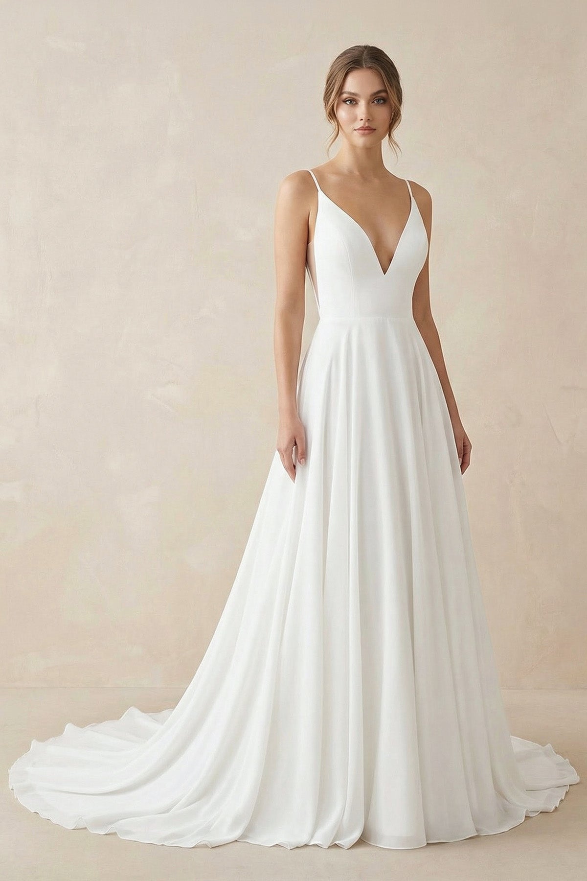 A-line Spaghetti Straps Lace Wedding Dress in White