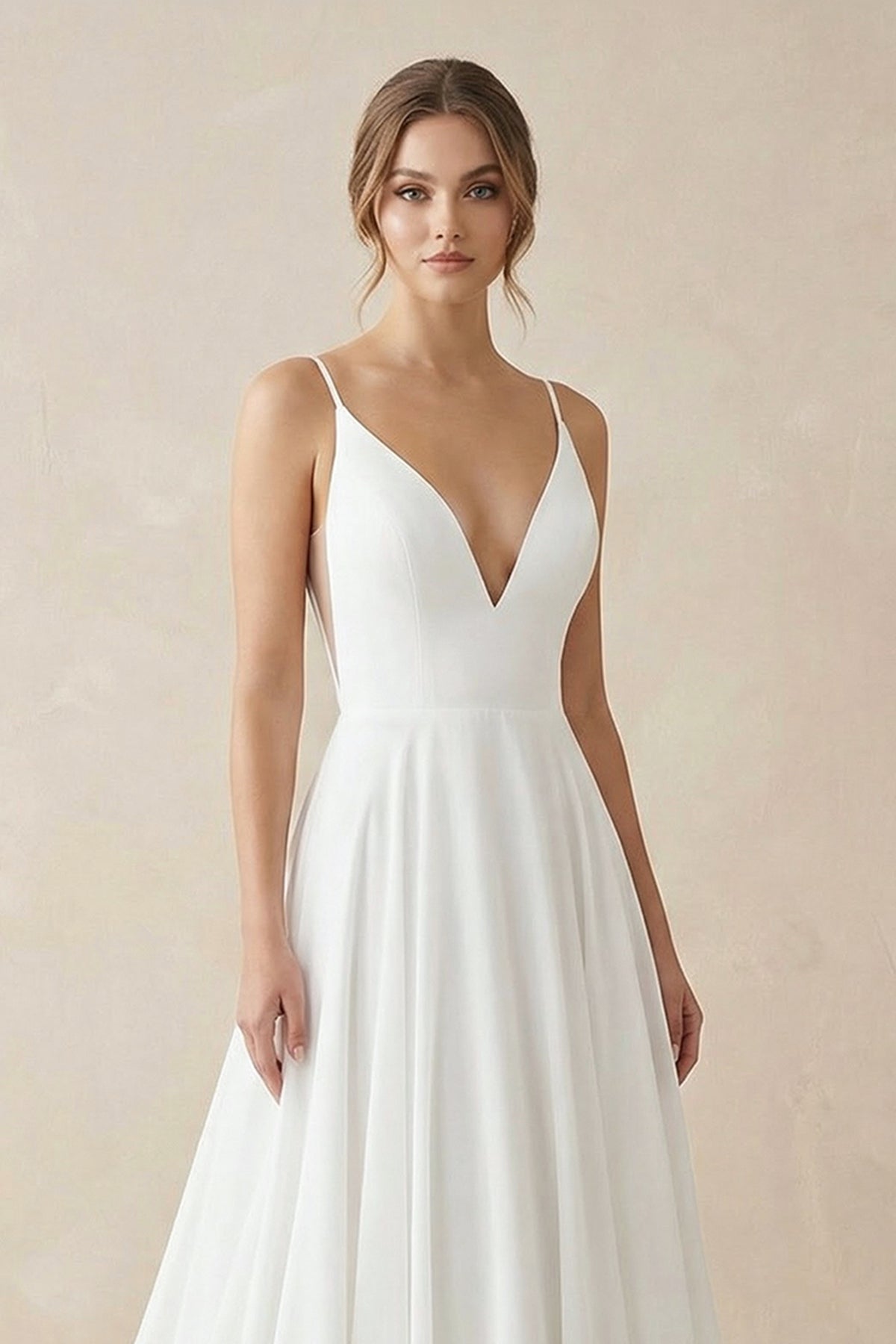 A-line Spaghetti Straps Lace Wedding Dress in White
