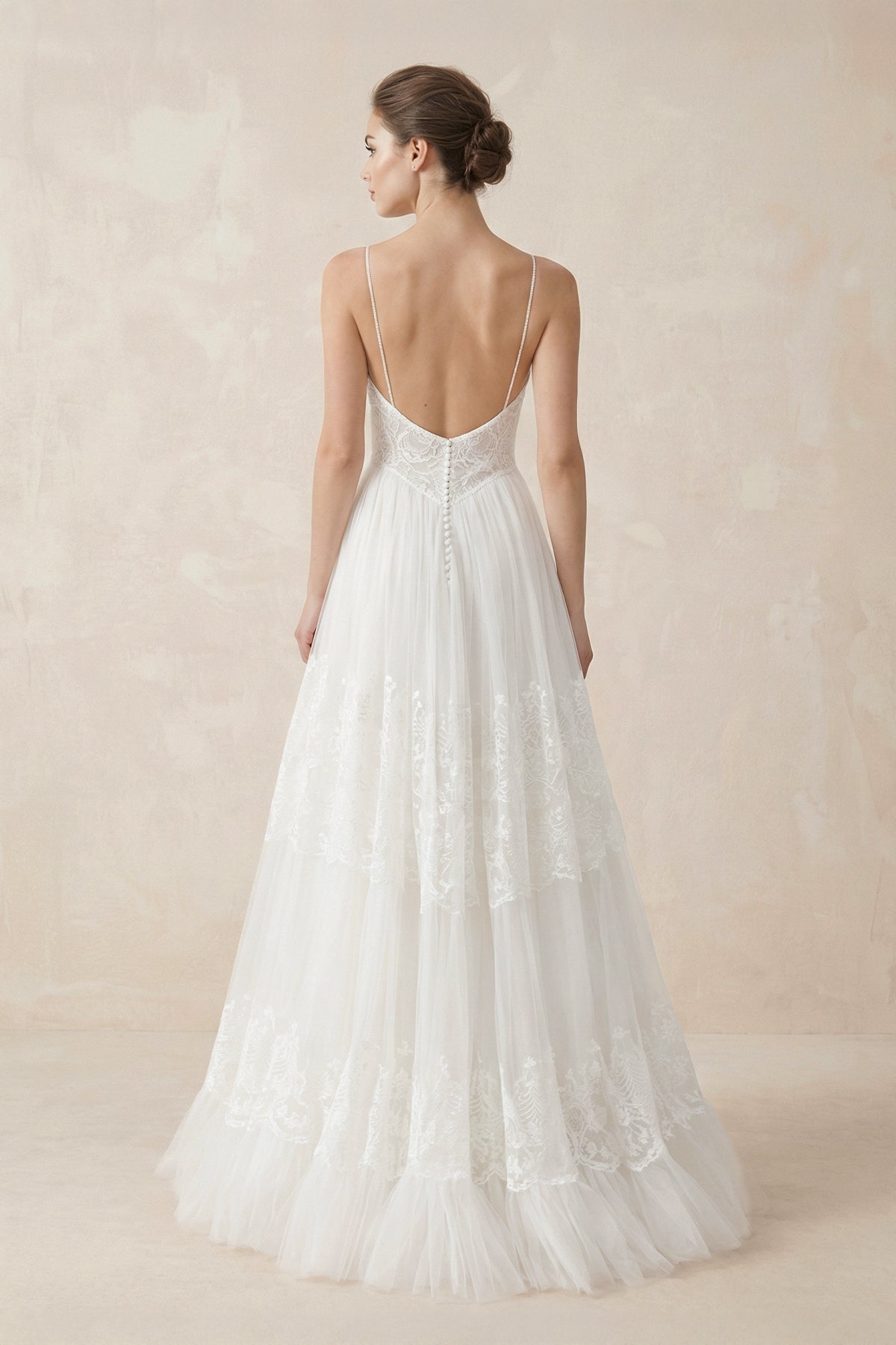 A Line Spaghetti Straps Lace Wedding Dress in White