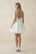 A Line Sweetheart Tulle Mini Wedding Dress With Appliques