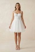 A Line Sweetheart Tulle Mini Wedding Dress With Appliques