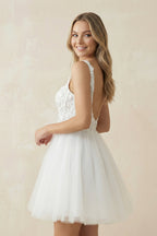 A Line Sweetheart Tulle Mini Wedding Dress With Appliques