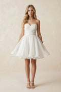 A-Line Strapless Pleated Organza Wedding Dress in White