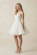 A-Line Strapless Pleated Organza Wedding Dress in White