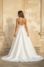 A Line Strapless Satin Wedding Dress With Slit in White