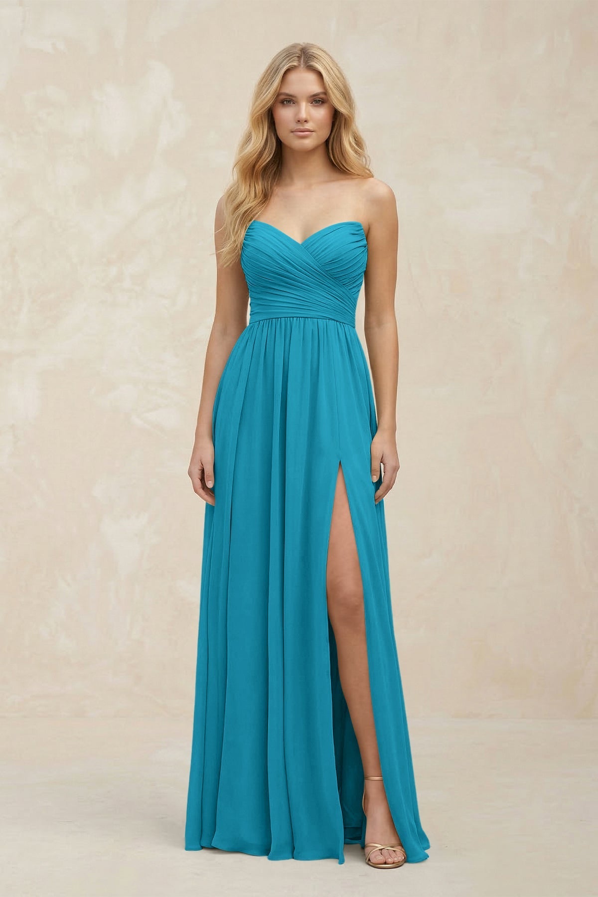A-Line Sweetheart Pleated Chiffon Bridesmaid Dress in Blue Jay
