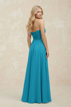 A-Line Sweetheart Pleated Chiffon Bridesmaid Dress in Blue Jay