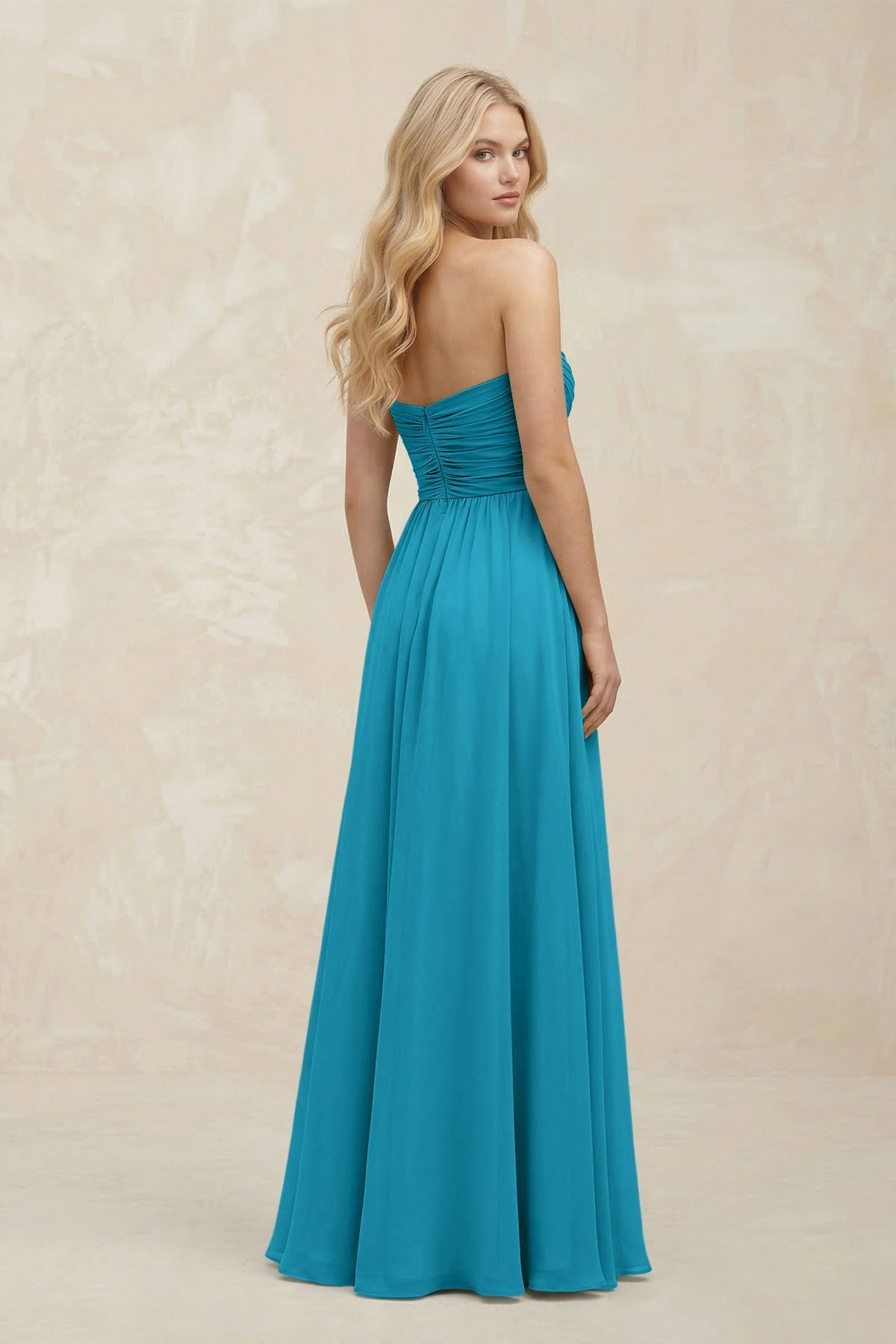 A-Line Sweetheart Pleated Chiffon Bridesmaid Dress in Blue Jay
