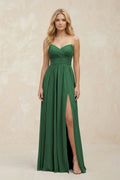 A-Line Sweetheart Pleated Chiffon Bridesmaid Dress in Dark Green