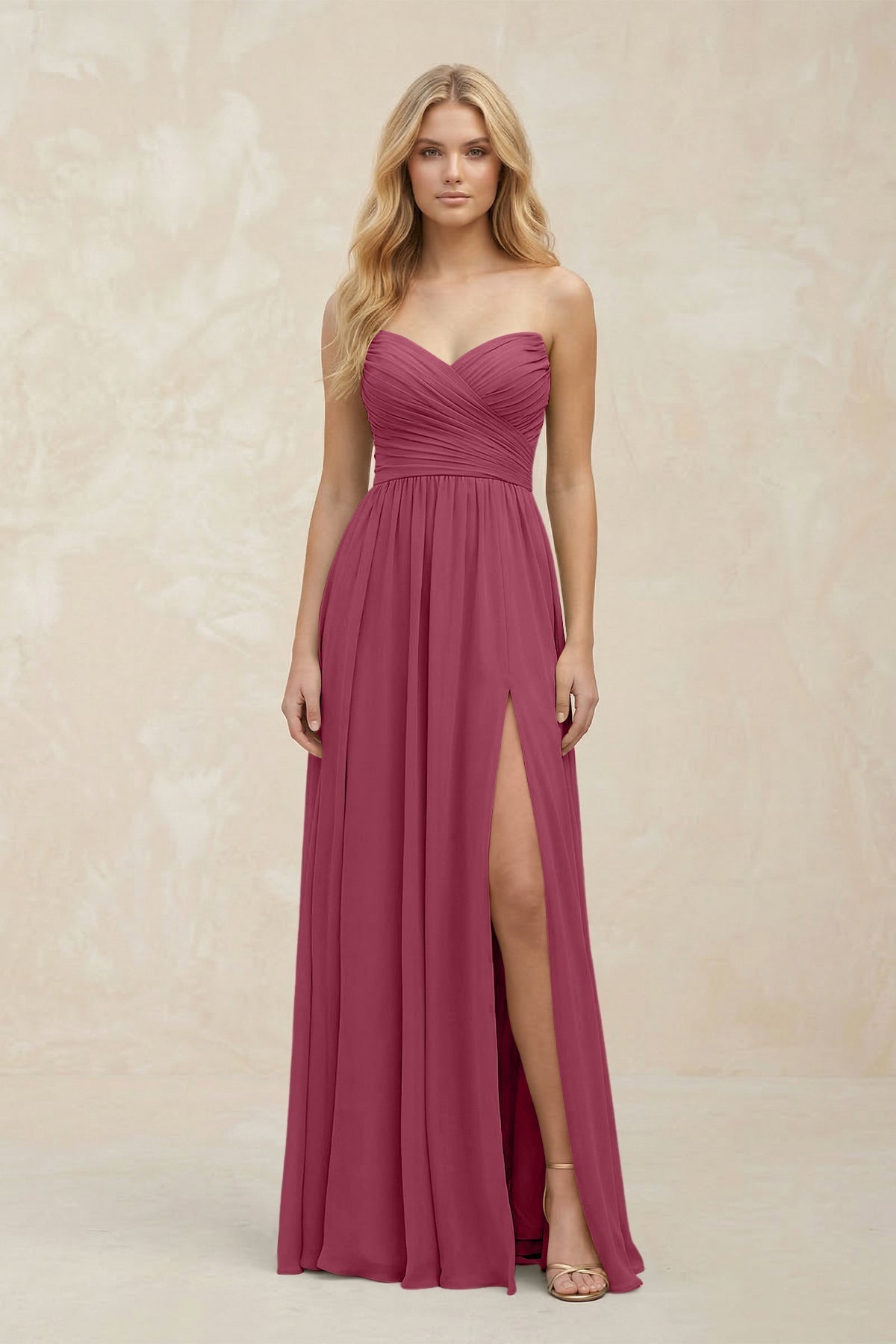A-Line Sweetheart Pleated Chiffon Bridesmaid Dress in Desert Rose