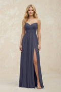 A-Line Sweetheart Pleated Chiffon Bridesmaid Dress in Dusk Blue