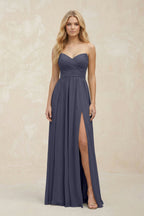 A-Line Sweetheart Pleated Chiffon Bridesmaid Dress in Dusk Blue