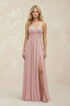 A-Line Sweetheart Pleated Chiffon Bridesmaid Dress in Dusty Rose