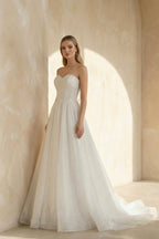 A Line Sweetheart Tulle Wedding Dress in White
