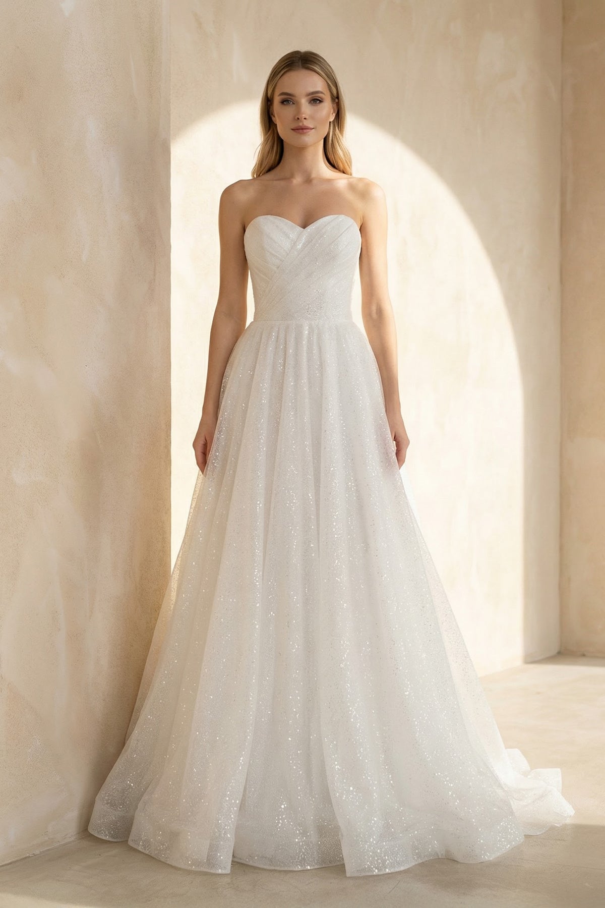 A Line Sweetheart Tulle Wedding Dress in White