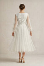 A Line Tulle Long Sleeves Wedding Dress in Ivory