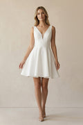 A Line V Neck Satin Wedding Dress With Bow in Ivory