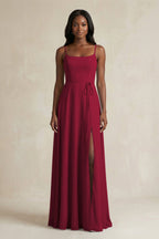 A-Line Spaghetti Straps Chiffon Bridesmaid Dress in Berry