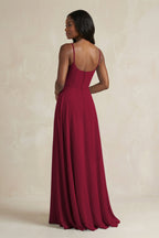 A-Line Spaghetti Straps Chiffon Bridesmaid Dress in Berry