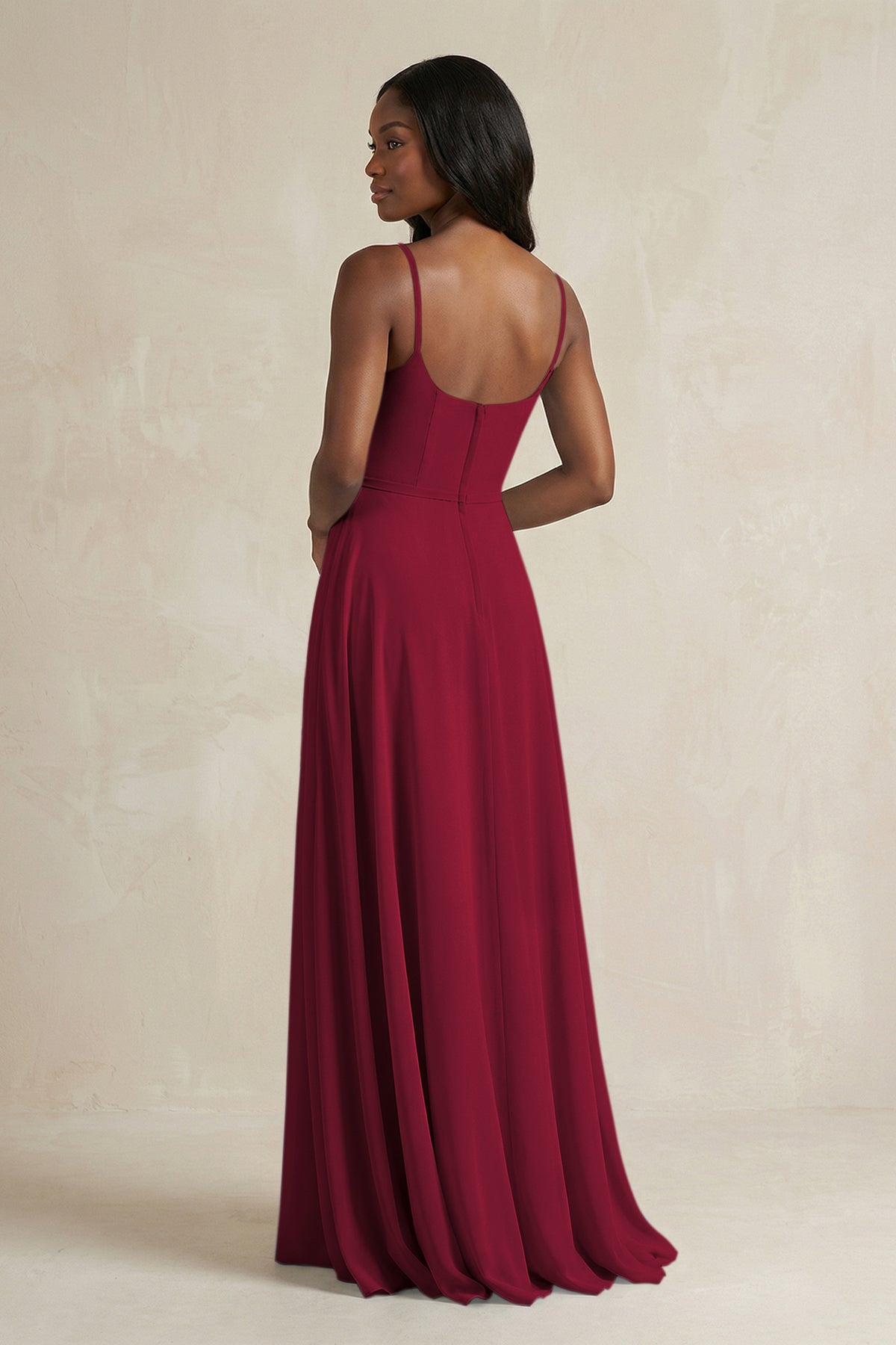 A-Line Spaghetti Straps Chiffon Bridesmaid Dress in Berry