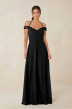 A-Line Off-the-Shoulder Chiffon Bridesmaid Dress in Black