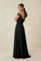 A-Line Off-the-Shoulder Chiffon Bridesmaid Dress in Black