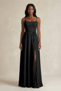 A-Line Spaghetti Straps Chiffon Bridesmaid Dress in Black
